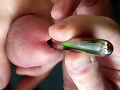 Virgin tries sounding with a 12mm urethral sound