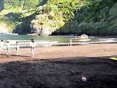Amateur couple playing at shoot leg - Madeira Island - Seixal