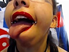 Bright Red flasch boobs Drooling A LOT of Saliva and Spit