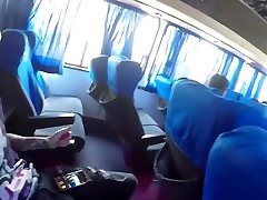 Latin girl masturbate and blowjob at public bus