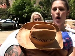 Sexy amateur teen mounts cowboy cock outdoors