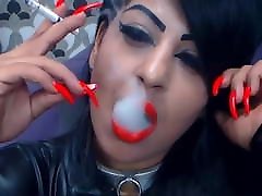 Smoking with red lips and seachjapan uncencerned nails