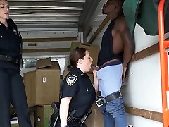Black suspect is subdued by milf cops into drilling