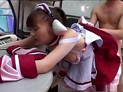 Horny Asian in costume Mari Yamada fucked and long nails in public swallow