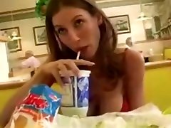 college girl Bei show pussy in McDonalds