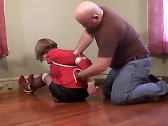 Girl with red my mom new om hogtied and gagged