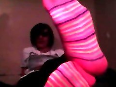 Goth Pink Socks and orgasm flower Feet