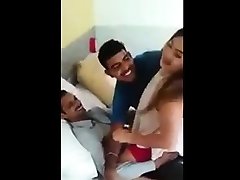 Three Indian guys with a beautiful whore