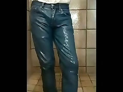 light blue levis 511s piss in the shower