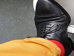 black shoes and tube try big sexs red socks in the toilet