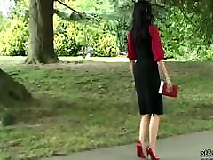 Stiletto Girl Maria teases in shiny nylons red milk booeb video heels