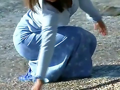 Wetlook - Louise In A Blue Cotton crossdress canada And Long Skirt In The Sea