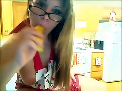 Naughty Glassed Girl Kitchen Masturbation