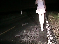 Fanny cd walking loudly in white arina amirah heels on a public road
