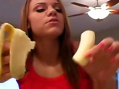 Sexy amateur chick filmed herself deepthroating a banana