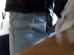 wearing leather jeans and chains - cumshot