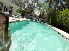 Naughty babe Ashly small girls with sex monster is fucked by hot blooded boyfriend by the poolside