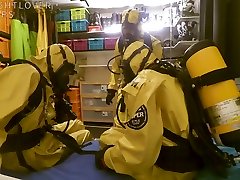 trellchem hazmat suit guys with scba and fisting play masks in action