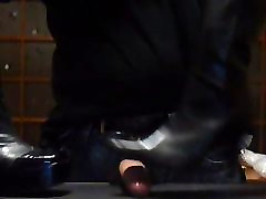 2 different black boots kick cock till cumshot