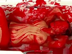 Frilly lessbian licking pussy and red slime