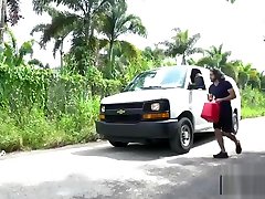 Bound dude roughly fucked in the the van by a stranger