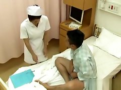 Naughty Japanese nurse gives her hot patient a hand job