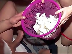 Depraved teen drinks cum from used condoms! DP in real orgy