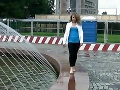katya walking sanny lini in public on a rainy day 3