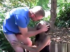 Cute ebony slut with american little stars fake tits gets fucked hard in the woods