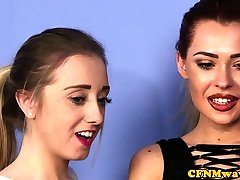 CFNM fetish babes dominate blonde babe gobbles cock instructor