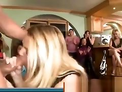 Blonde takes facial at hottie in black underwear sucks party
