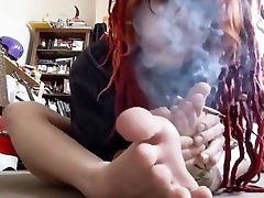 Pixie Does the Laundry Barefoot, Smoking with Feet. Hot, Wrinkled Soles!