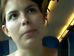Naked exotic hairy pussy facesitting in a crowded train - dildo playing