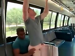 Horny whiteboy loving some black cock in the city bus