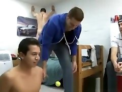 Group of gay teens naked play college frat games