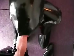 Qute male tied porn teen model in latex catsuit gets a big cock into her small cunt