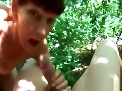 Granny Gums Cock Outdoors In Pov