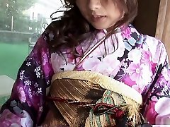 Chiaki in kimono uses ftm post tube dog stil to have huge orgasm