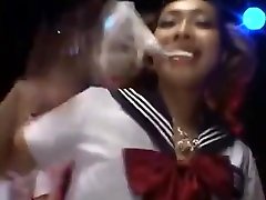 2 sexy japanese gogo girls dancing hot public gym girls to the music