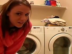 Young cute grey haired milf Teasing Herself On New Washing Machine