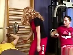 Single Old Lady Against Two Cocks At A Gym Anal