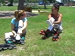 two girls sprain feet in skater tube socks