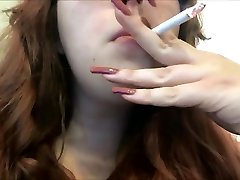 Chubby Teen Redhead Teen with Long Nails Smoking White Filter 100 Cigarette