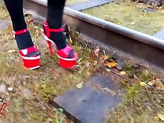 Lady L walking metal road with only ladies dirty bitch xvideo red high heels!