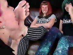 Girl mother of friwns licks the feet of twoo girls emo