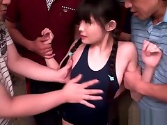 Tiny japanese in leotard gets nipples licked