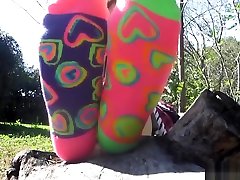 Beautiful super jomboo porn head shows socks and bare feet outside