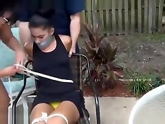 HOT LATINA CHAIR TIED AND WRAP GAGGED