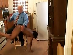 Young black chick spanked by fat old white man