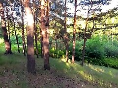 Outdoor blowjob and anal creampie in forest with hot amateur teen